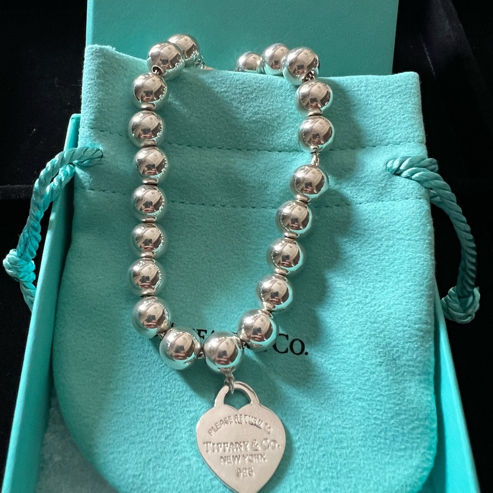 Tiffany & Co. Silver Bead Bracelet with Heart Pendant